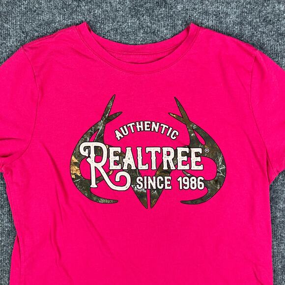 Realtree T-Shirt Womens Size L Pink Camo Logo Graphic Outdoor Hunting Casual - Picture 1 of 7